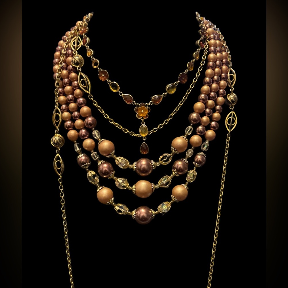 3 Classic Vintage Gold- tone pieces to mix and match  Gold and Amber Floral